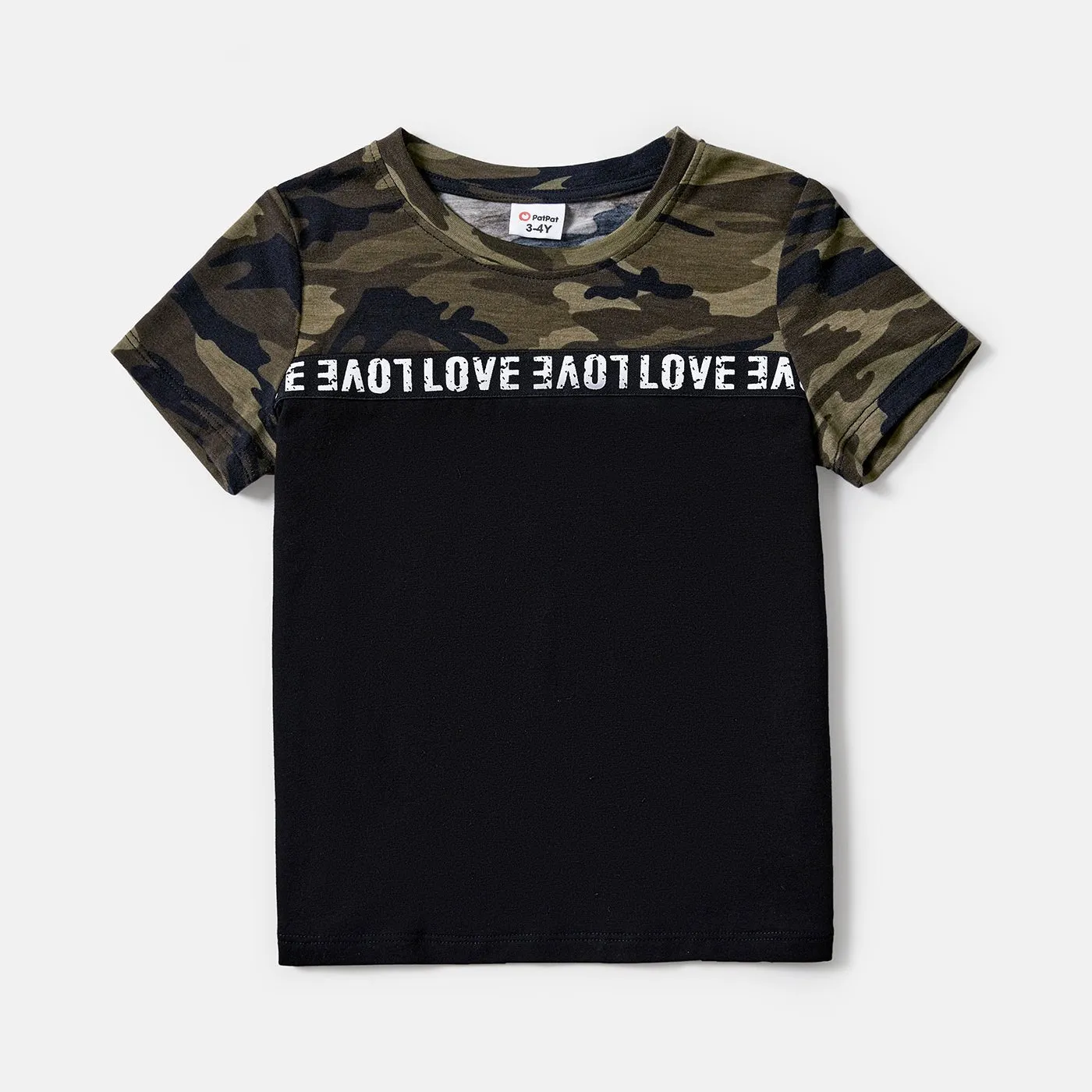 Family Matching Letter Design Camouflage Halter Neck Sleeveless Bodycon Dresses and Cotton Short-sleeve Spliced T-shirts Sets