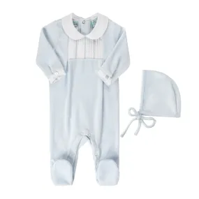 Feather Stitched Velour Romper with Hat