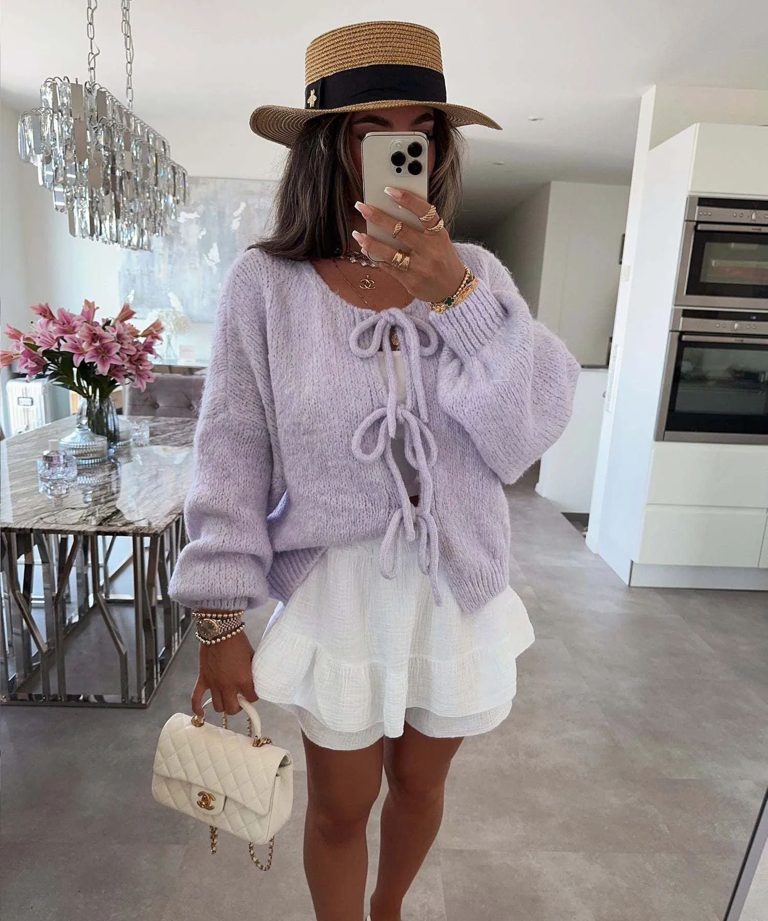 Flutter Sleer Knot Tie Front Up Cardigan Sweater