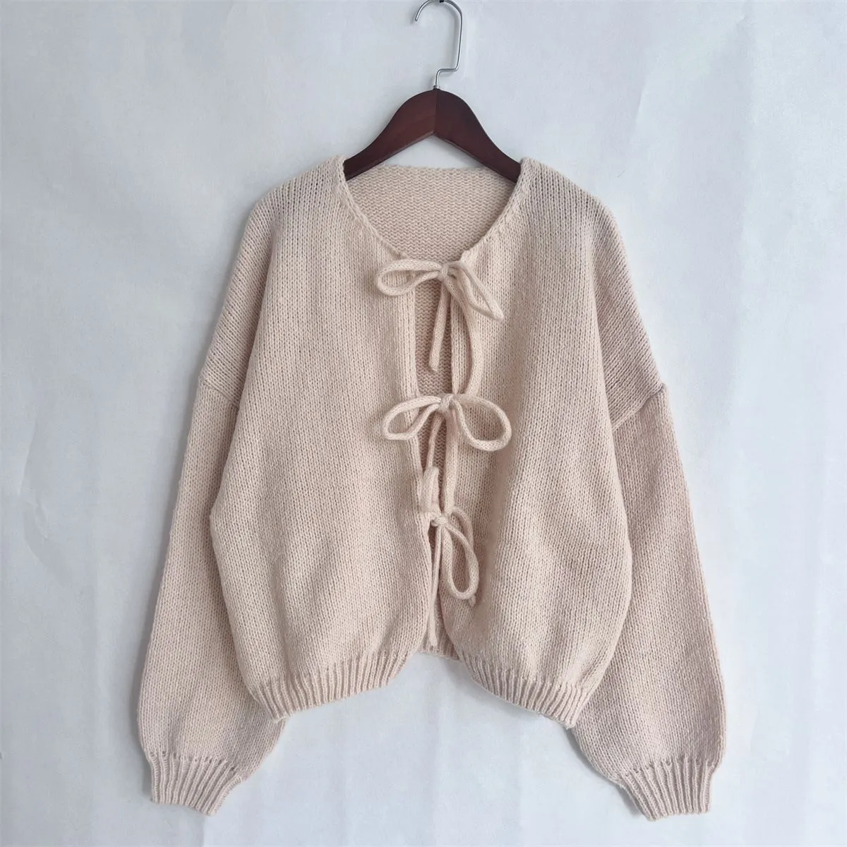 Flutter Sleer Knot Tie Front Up Cardigan Sweater