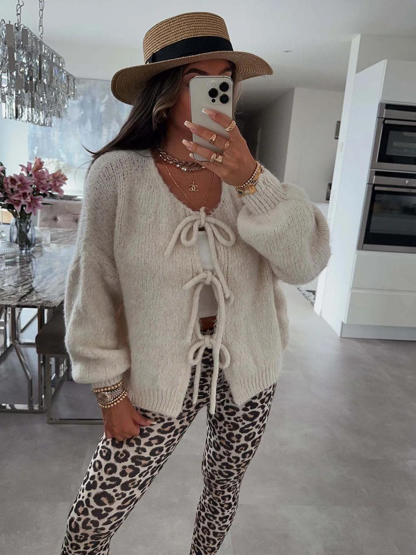 Flutter Sleer Knot Tie Front Up Cardigan Sweater