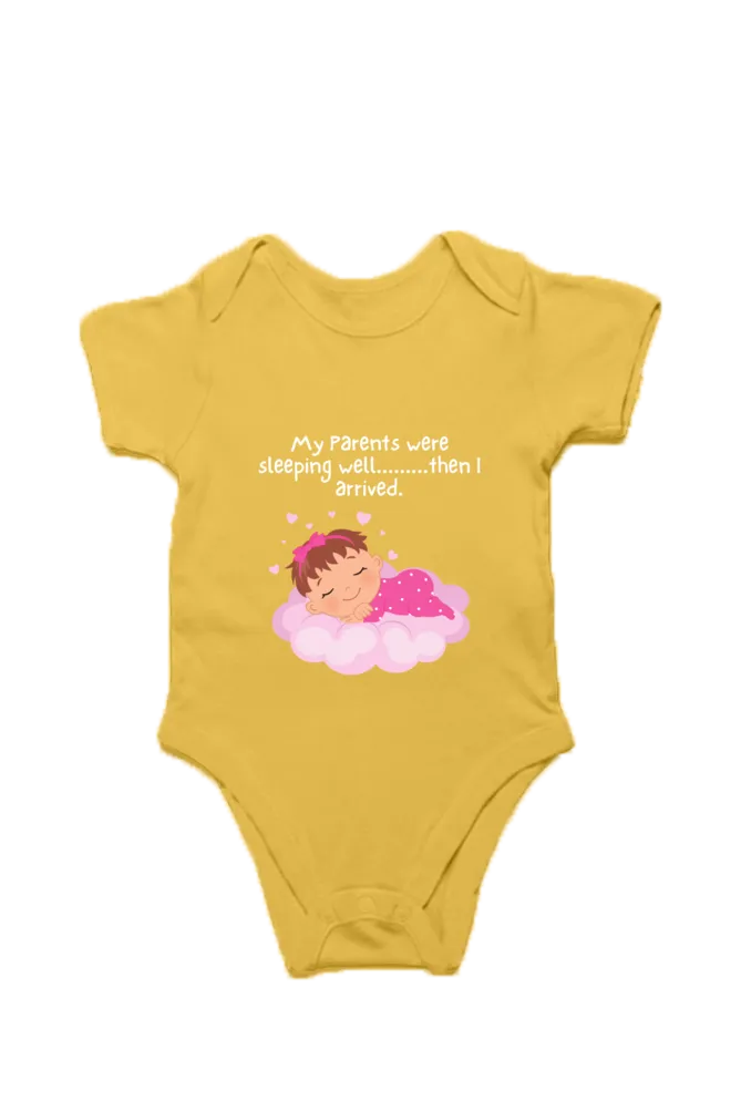 Funny Baby Girl Rompers - Because Sleep Was Overrated… Until She Arrived! (White Font)