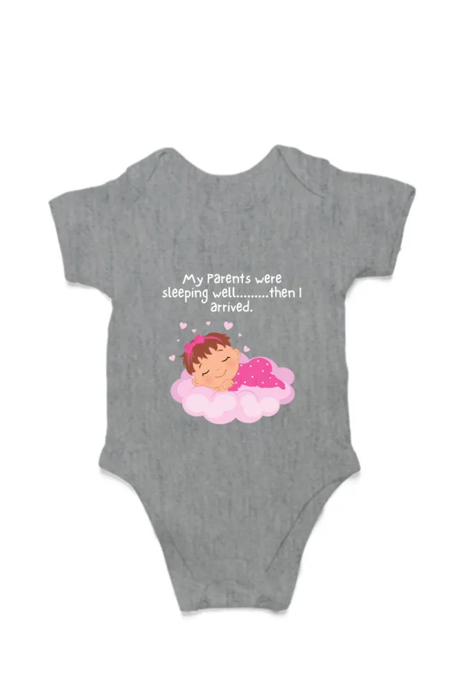 Funny Baby Girl Rompers - Because Sleep Was Overrated… Until She Arrived! (White Font)