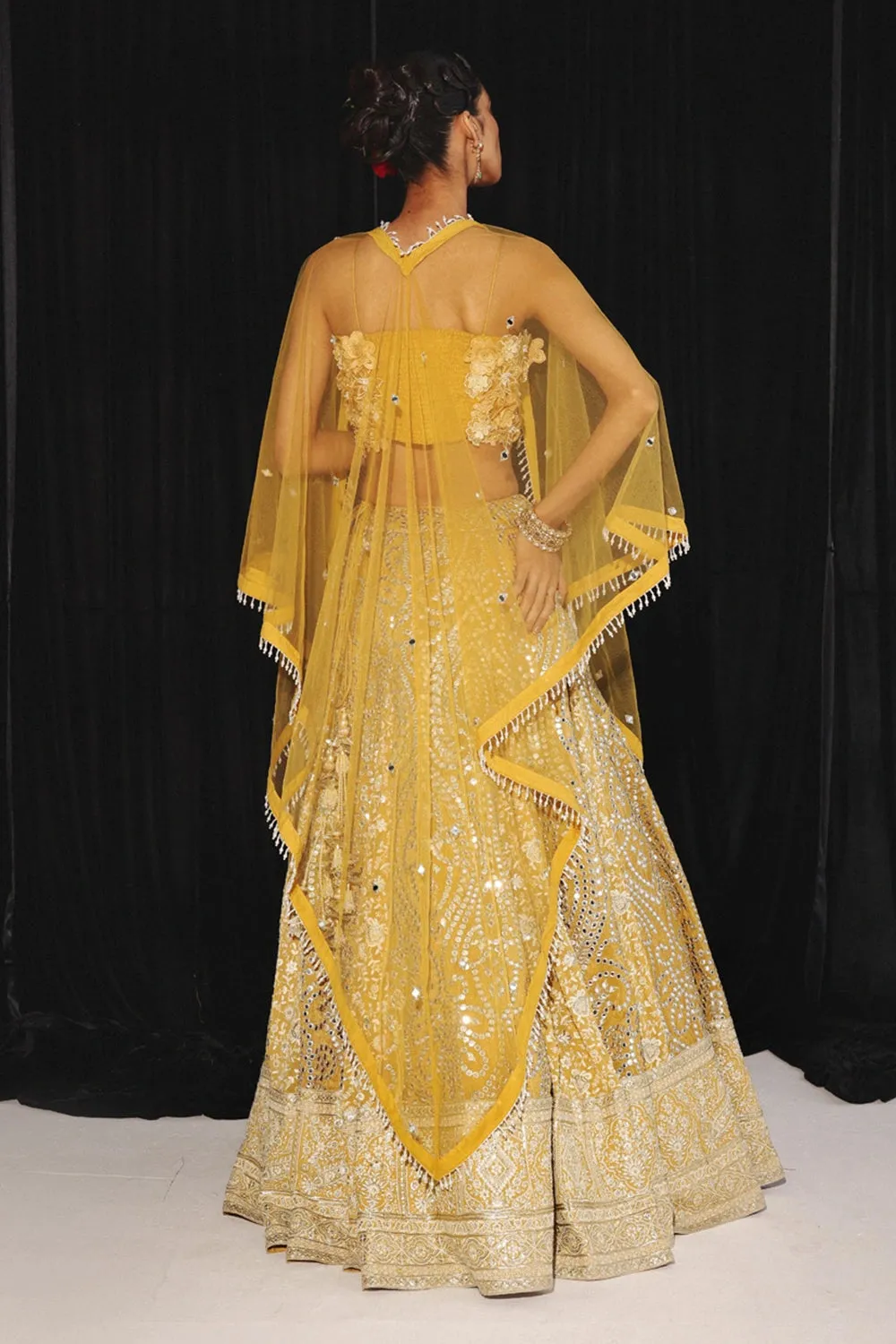 Gold Yellow Tulle Cape With Mirror Spread