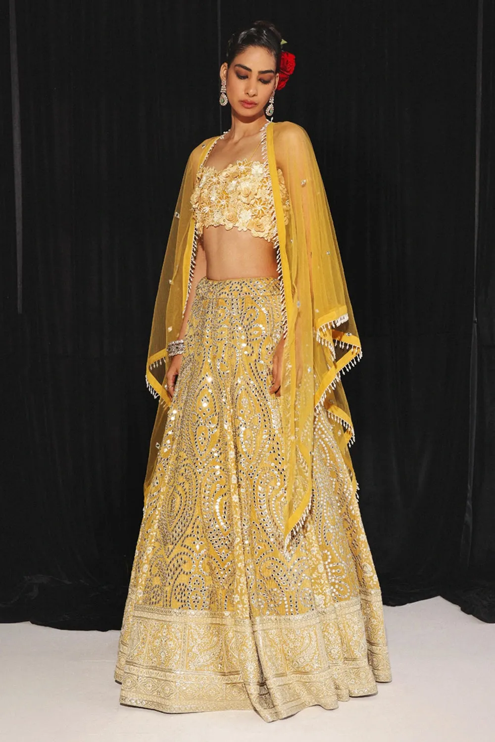 Gold Yellow Tulle Cape With Mirror Spread