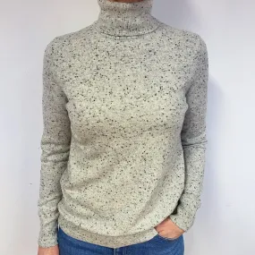 Grey Flecked Cashmere Polo Neck Jumper Medium