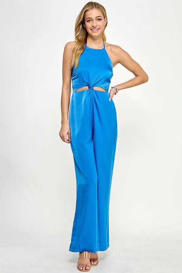 Halter Neck Jumpsuit with Knotted Waist