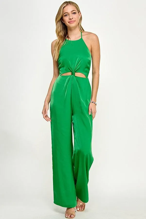 Halter Neck Jumpsuit with Knotted Waist