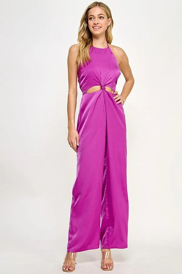 Halter Neck Jumpsuit with Knotted Waist
