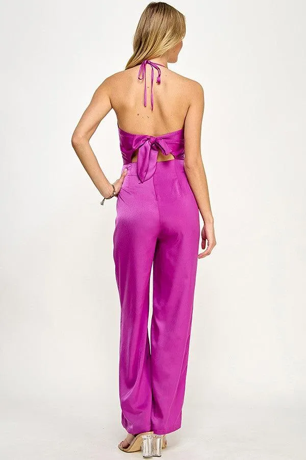 Halter Neck Jumpsuit with Knotted Waist