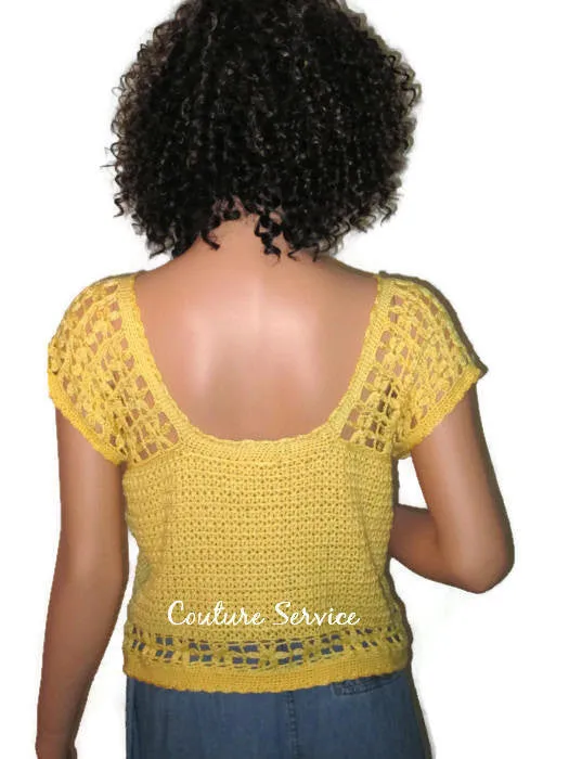 Handmade Crocheted Bamboo Yellow Lace Tank Top