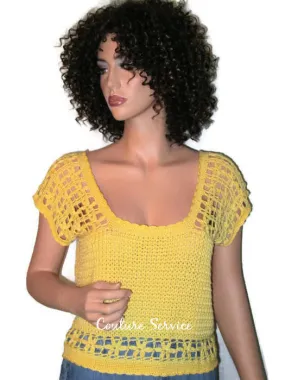 Handmade Crocheted Bamboo Yellow Lace Tank Top