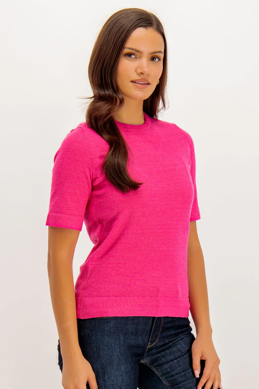 Happiness O-Neck Pink Short Sleeve Knit