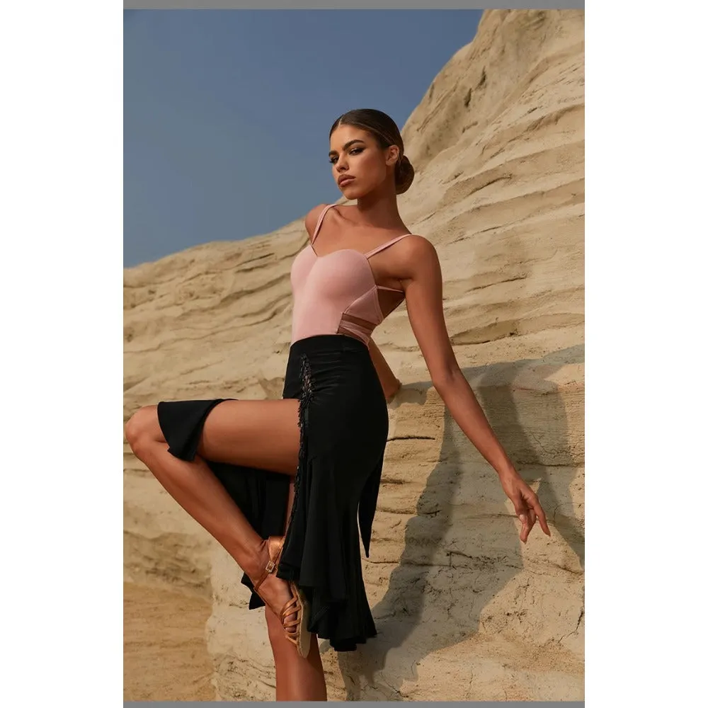 High Slit Skirt Black Latin Skirt Fringe Wrap Stretch Breathable