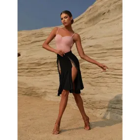 High Slit Skirt Black Latin Skirt Fringe Wrap Stretch Breathable