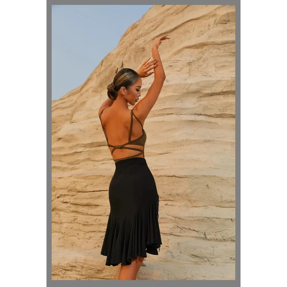 High Slit Skirt Black Latin Skirt Fringe Wrap Stretch Breathable
