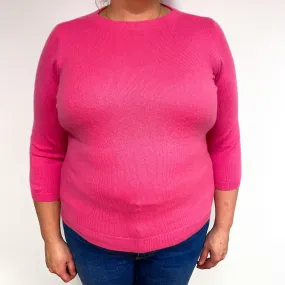 Hot Pink 3/4 Sleeve Cashmere Crew Neck Jumper Extra Large