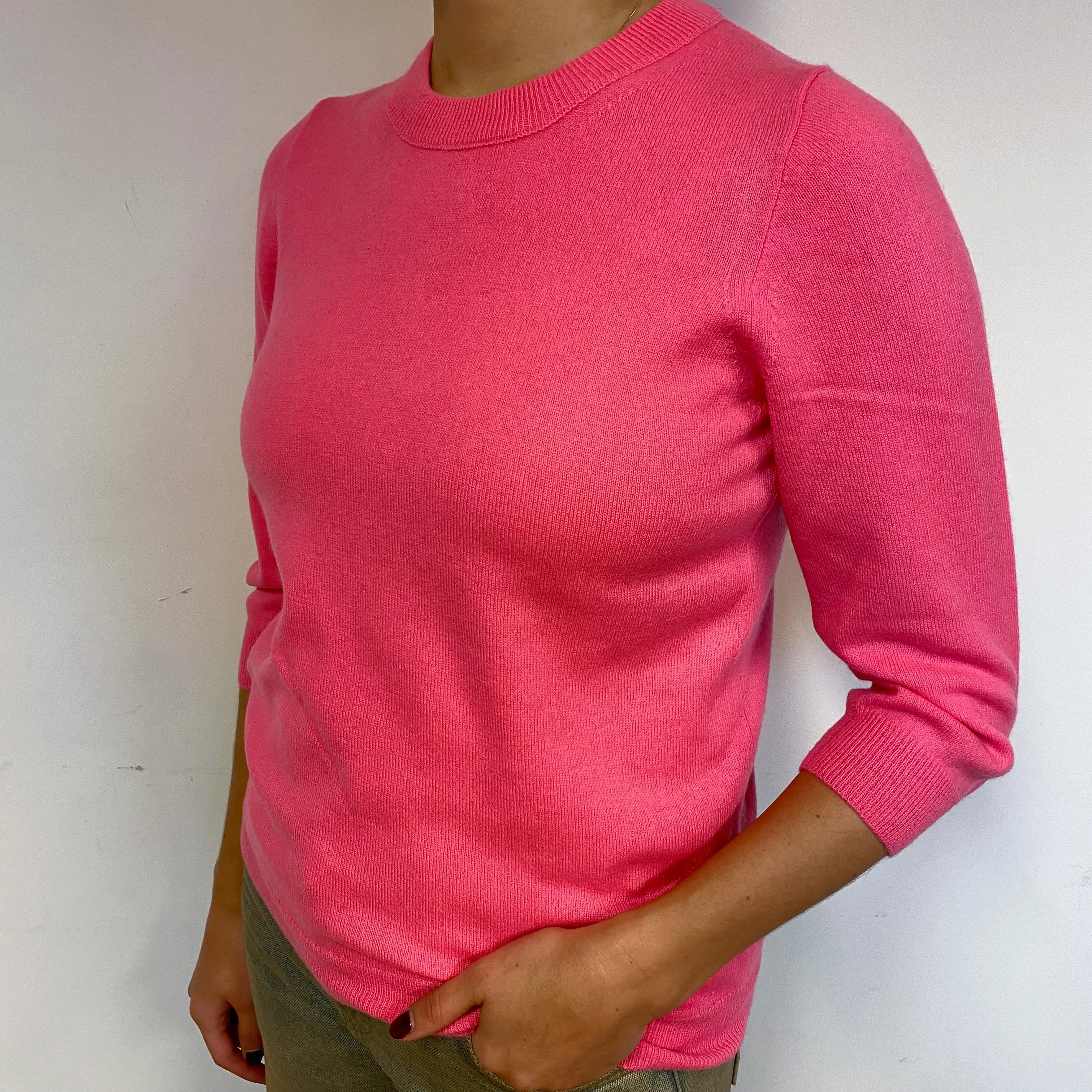 Hot Pink Cashmere Crew Neck Jumper Small