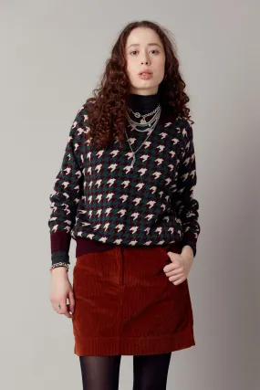 Houndstooth Merino Wool Jumper Walnut Brown