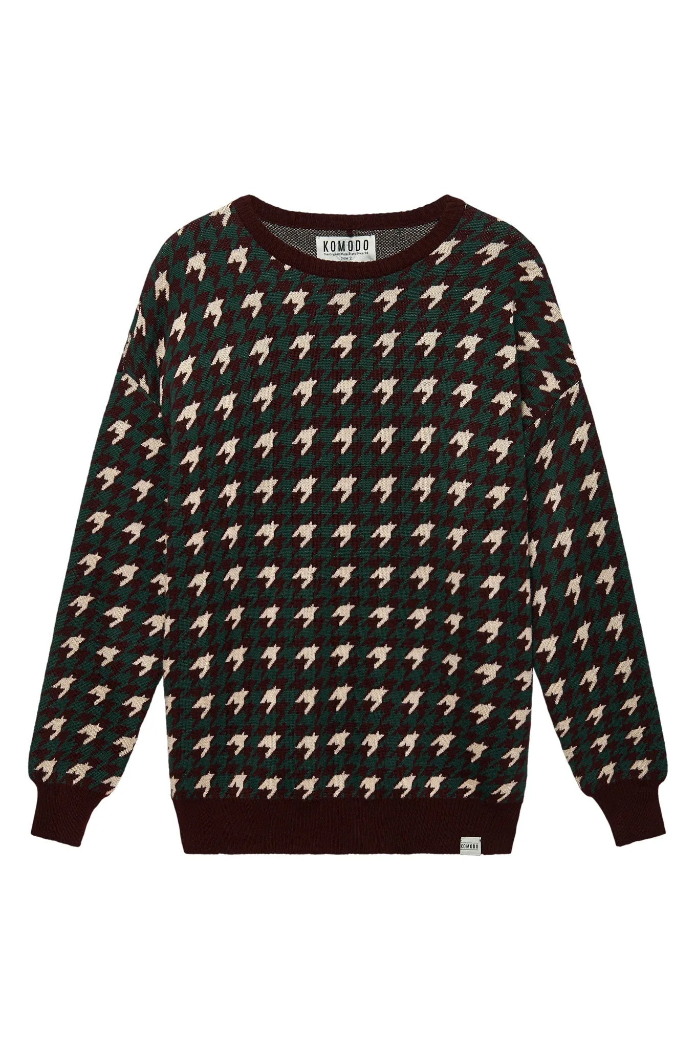 Houndstooth Merino Wool Jumper Walnut Brown