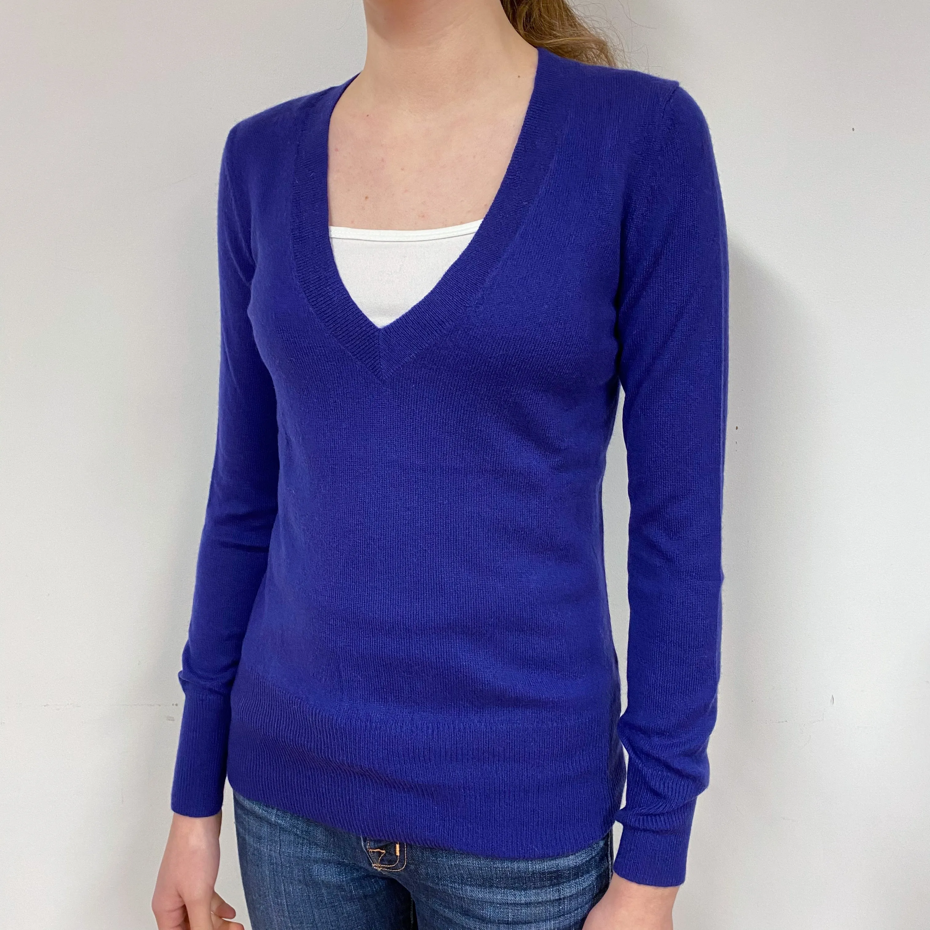 Indigo Purple Cashmere V-Neck Jumper Extra Small