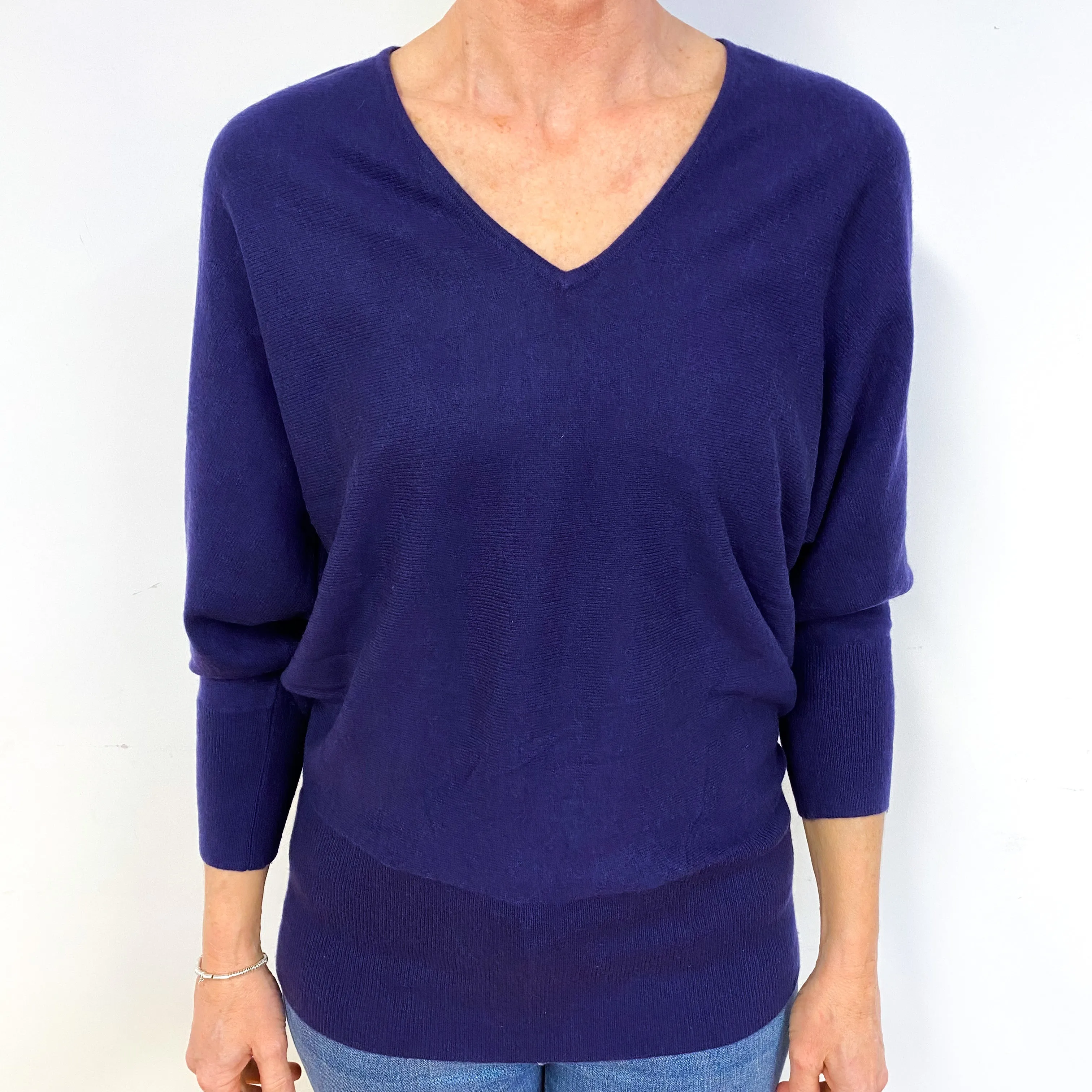 Indigo Purple Cashmere V-Neck Jumper Medium