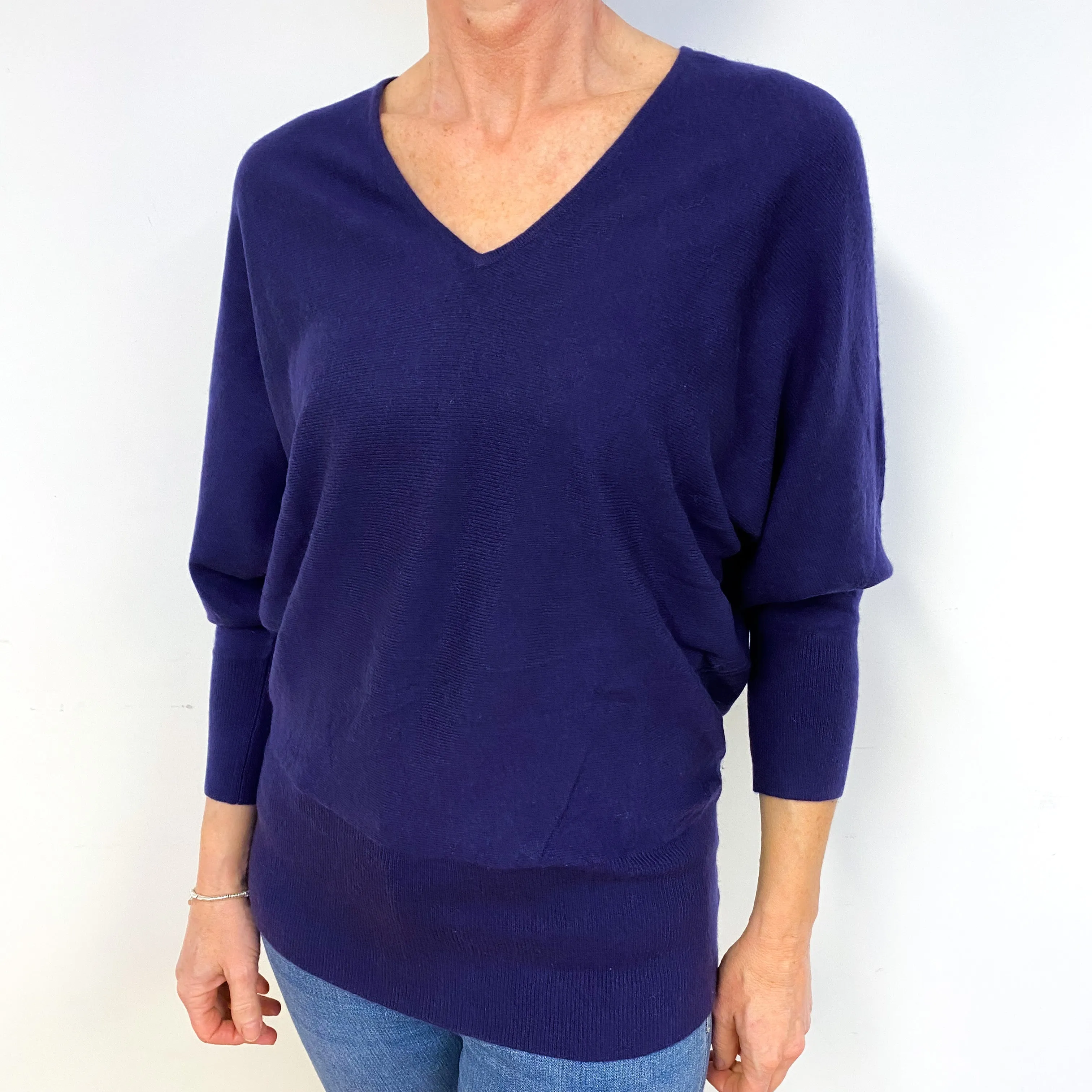 Indigo Purple Cashmere V-Neck Jumper Medium