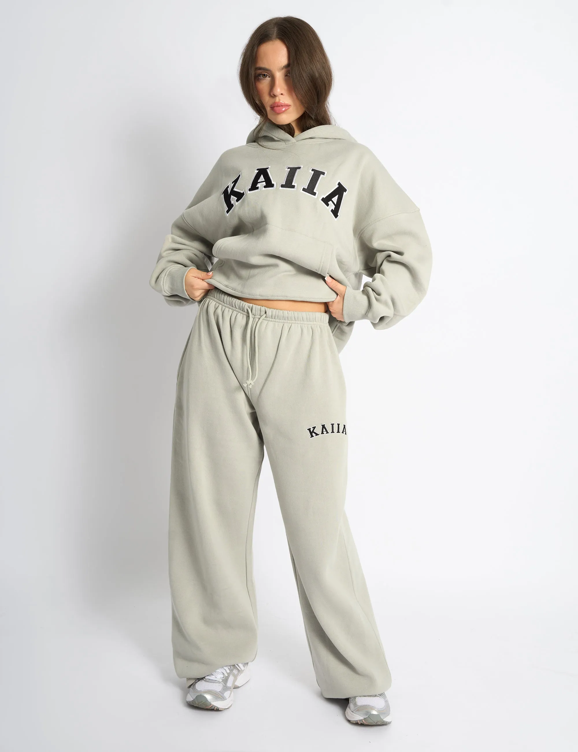 Kaiia Logo Wide Leg Joggers Pebble