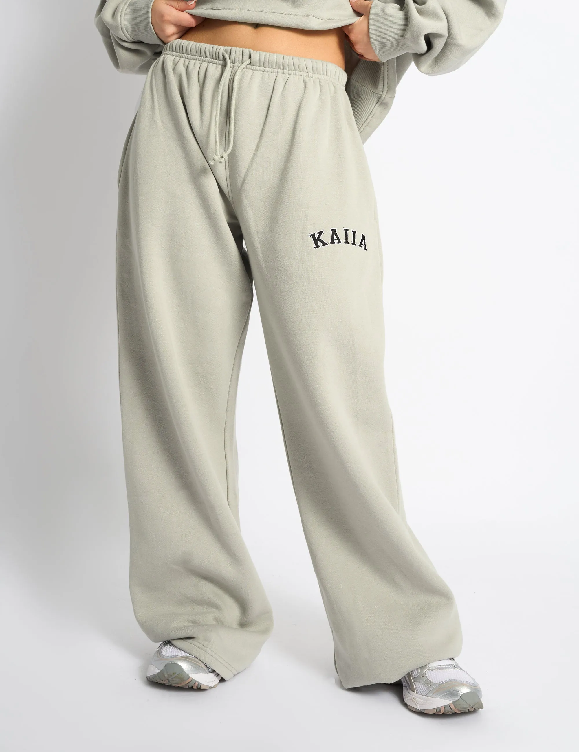 Kaiia Logo Wide Leg Joggers Pebble