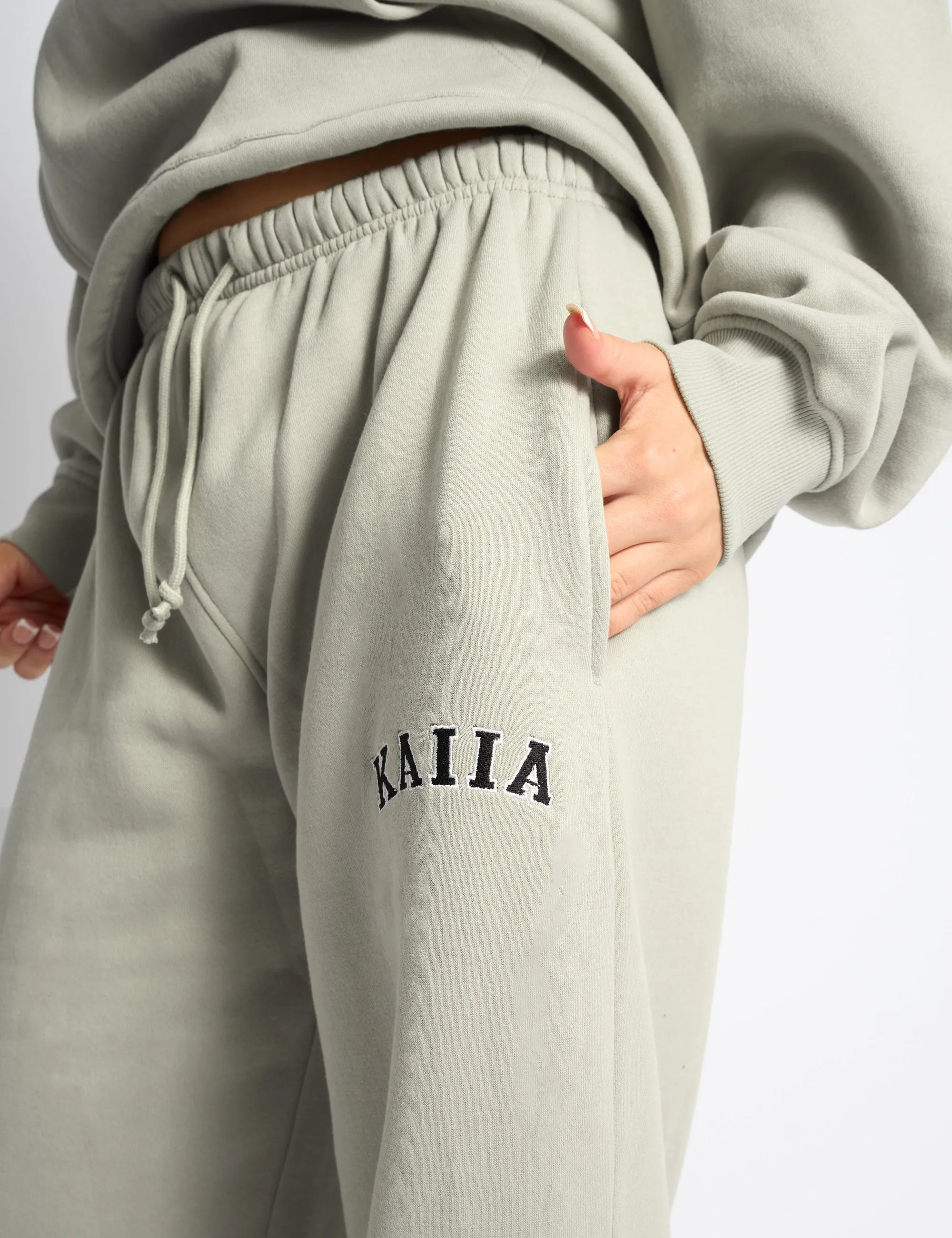 Kaiia Logo Wide Leg Joggers Pebble