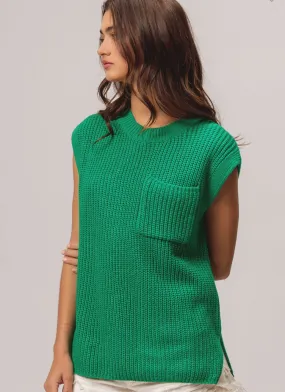 Kelly Green Sleeveless Knit Top