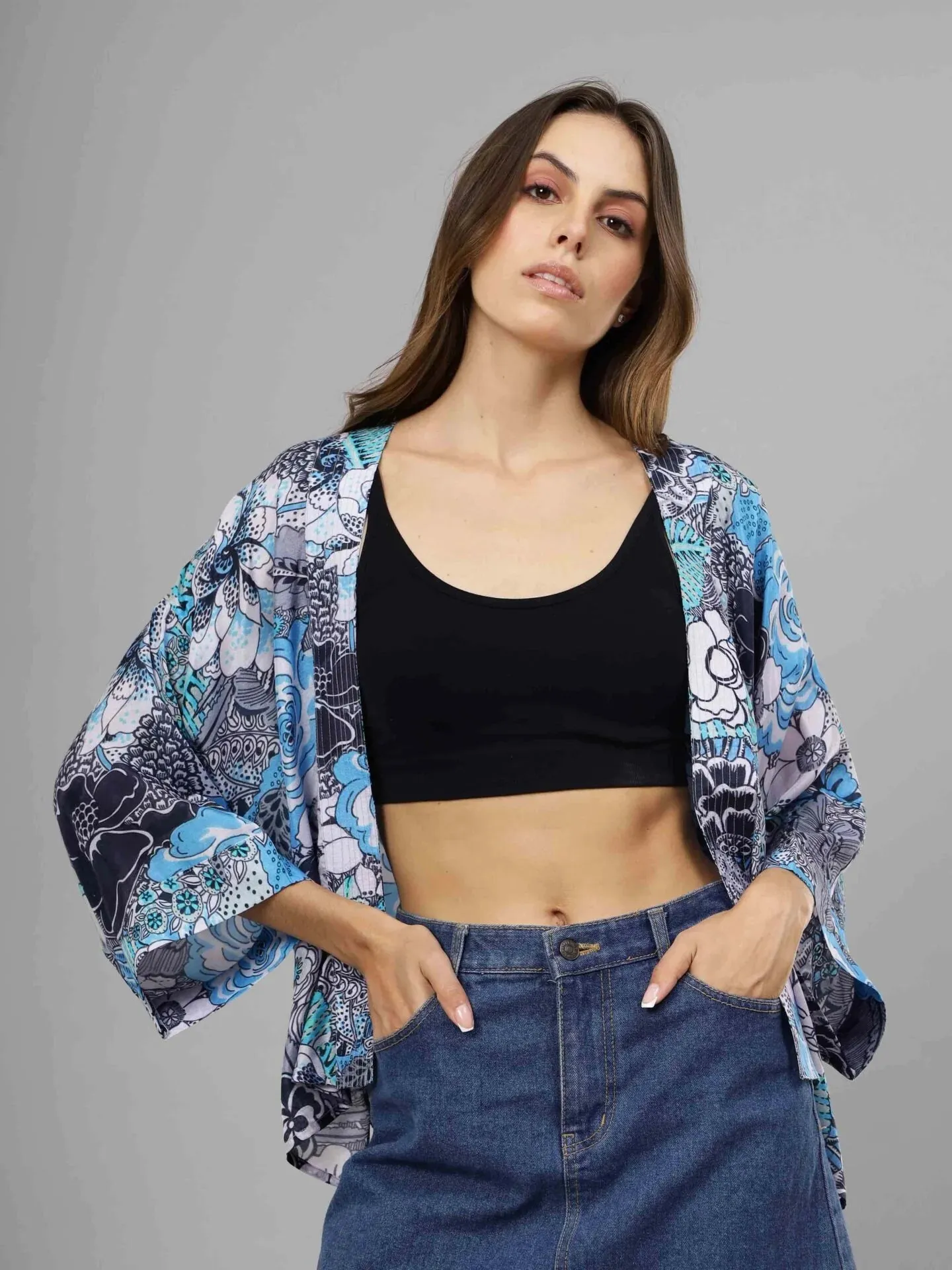 Kimono Short: Floral Blues
