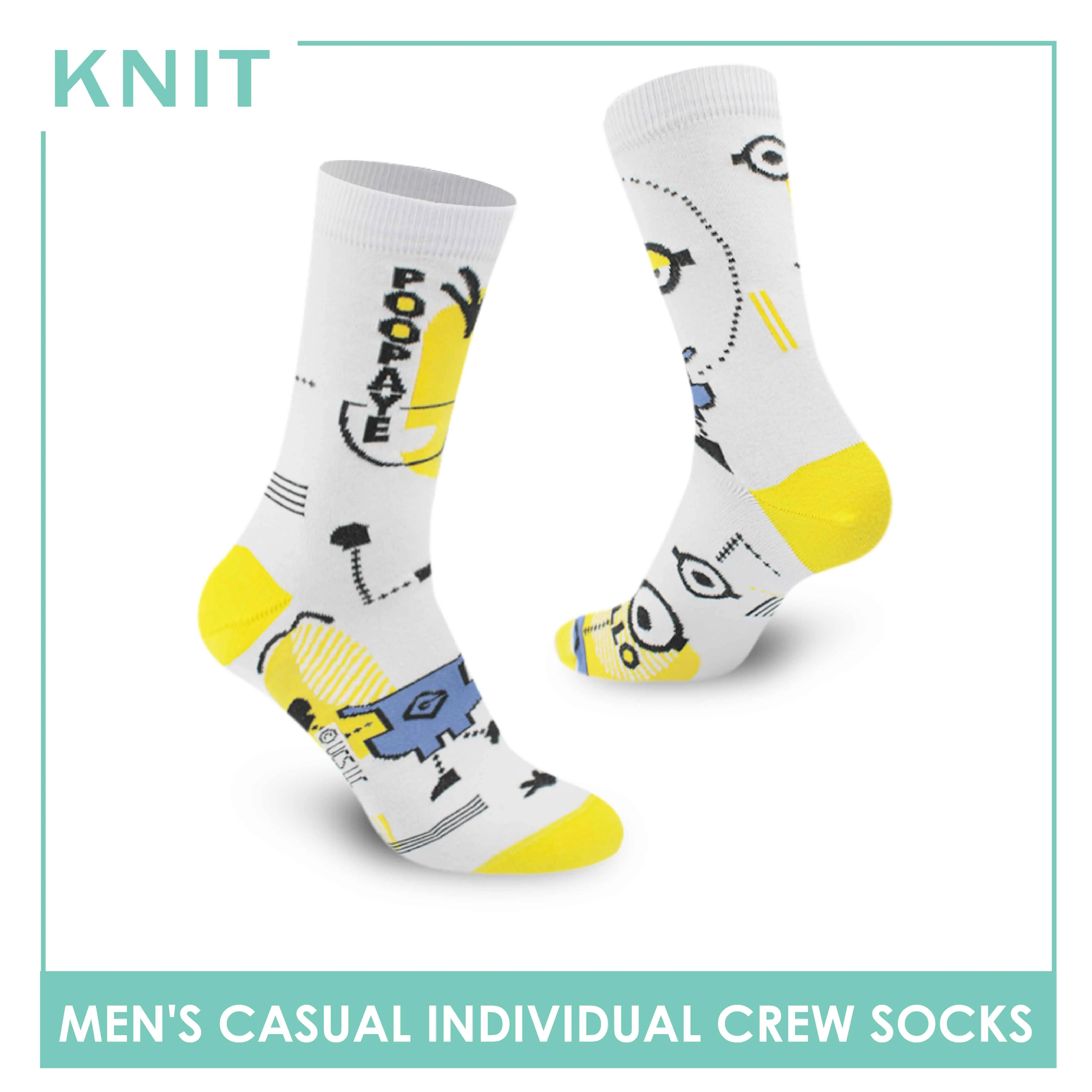 Knit Men's Minions Cotton Light Performance Crew Socks 1 pair KMDM1402