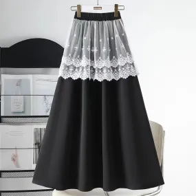 Lace Curtain Ice Silk High Waist Mid Cutout Skirt