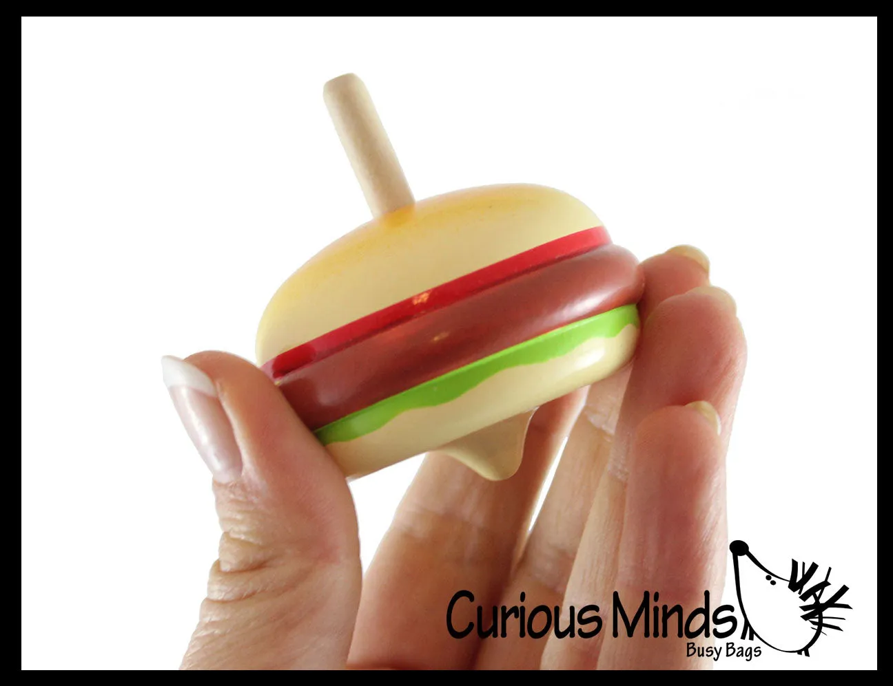 LAST CHANCE - LIMITED STOCK - Hamburger Wood Spinning Top Toy - Classic Wooden Toy - Burger