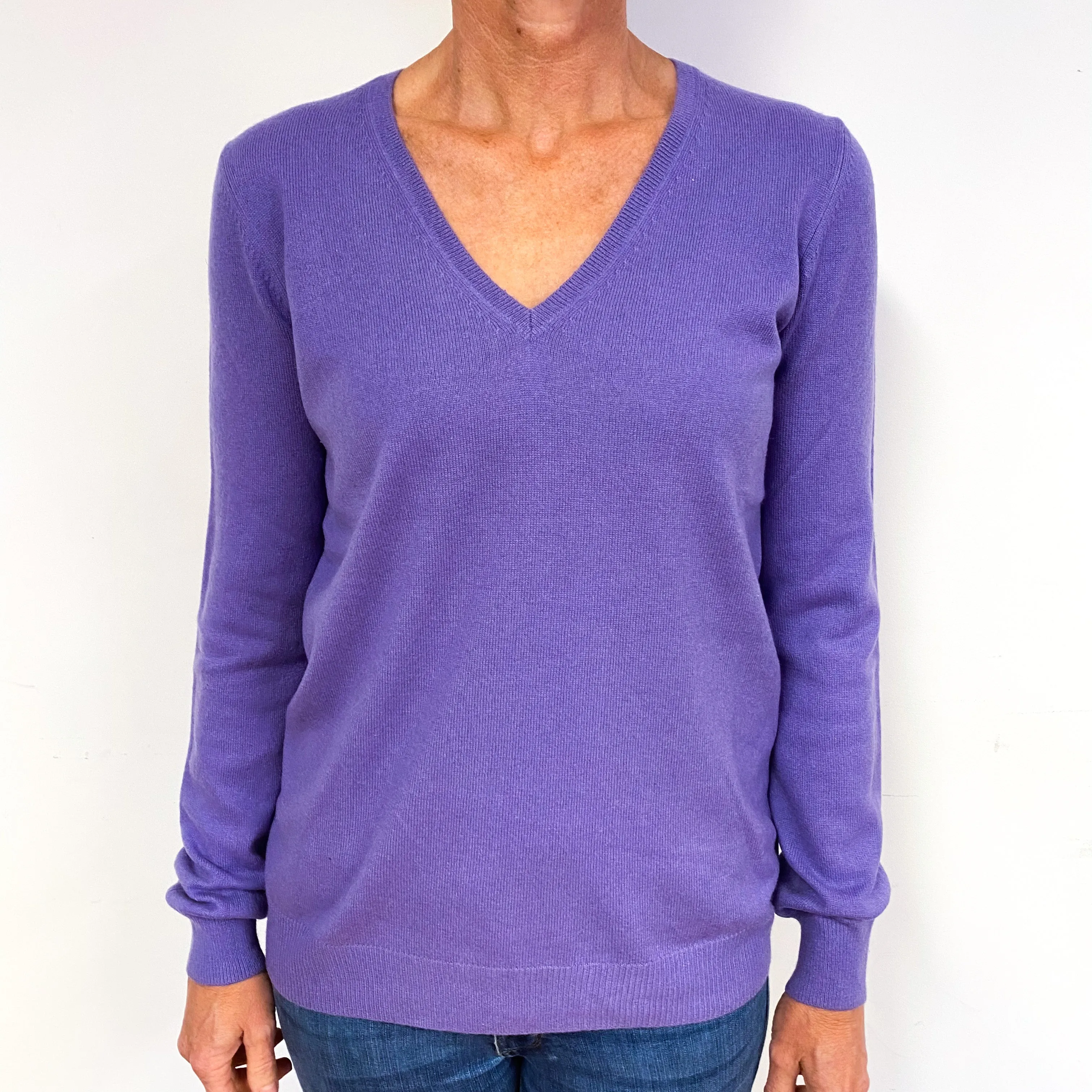 Lavender Purple Cashmere V-Neck Jumper Medium
