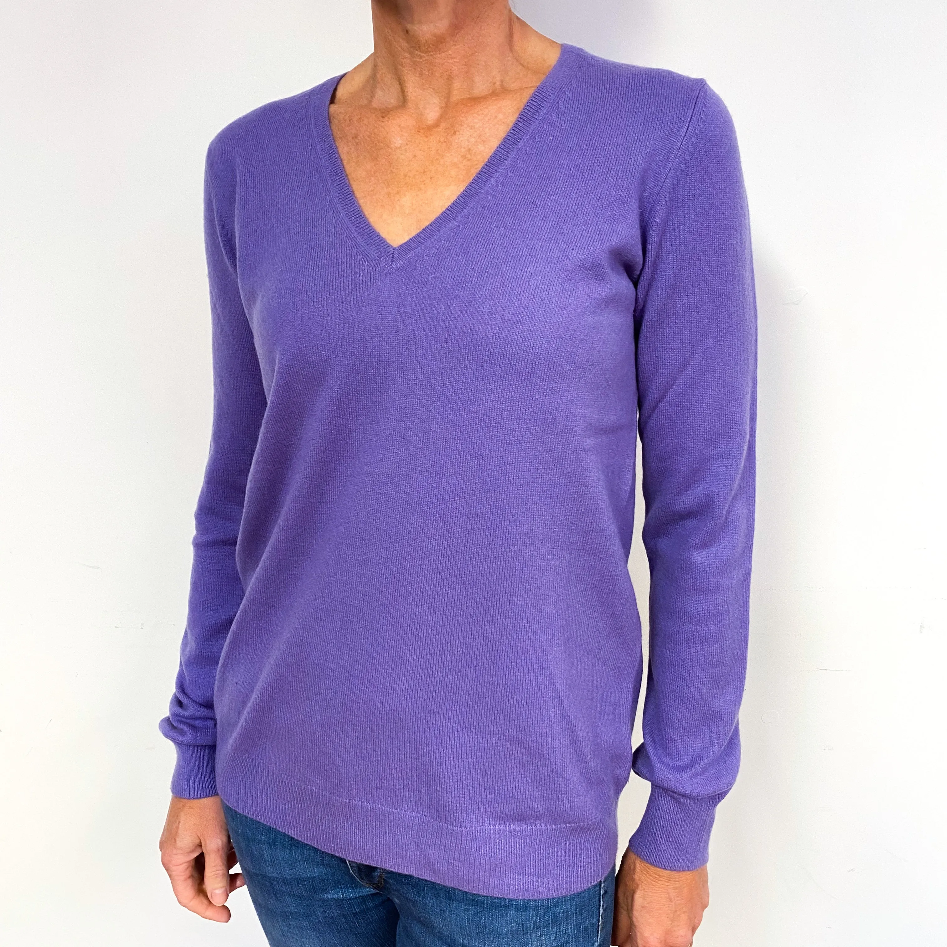 Lavender Purple Cashmere V-Neck Jumper Medium
