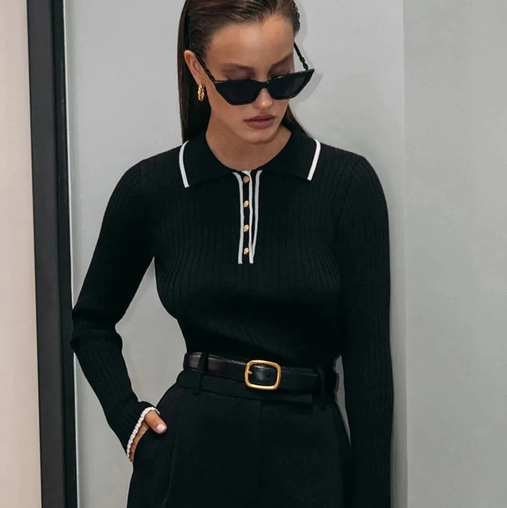 Lexie Vintage Ribbed Knit Polo Top