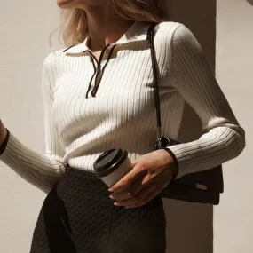 Lexie Vintage Ribbed Knit Polo Top