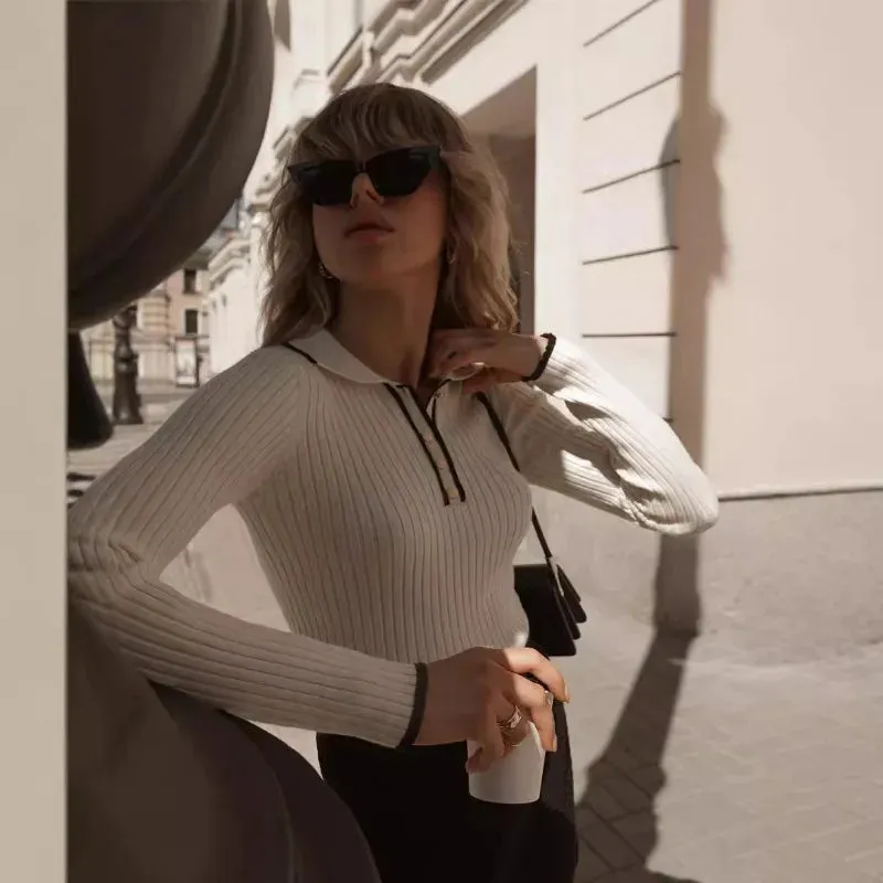 Lexie Vintage Ribbed Knit Polo Top