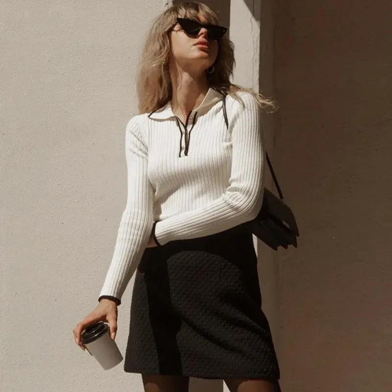Lexie Vintage Ribbed Knit Polo Top