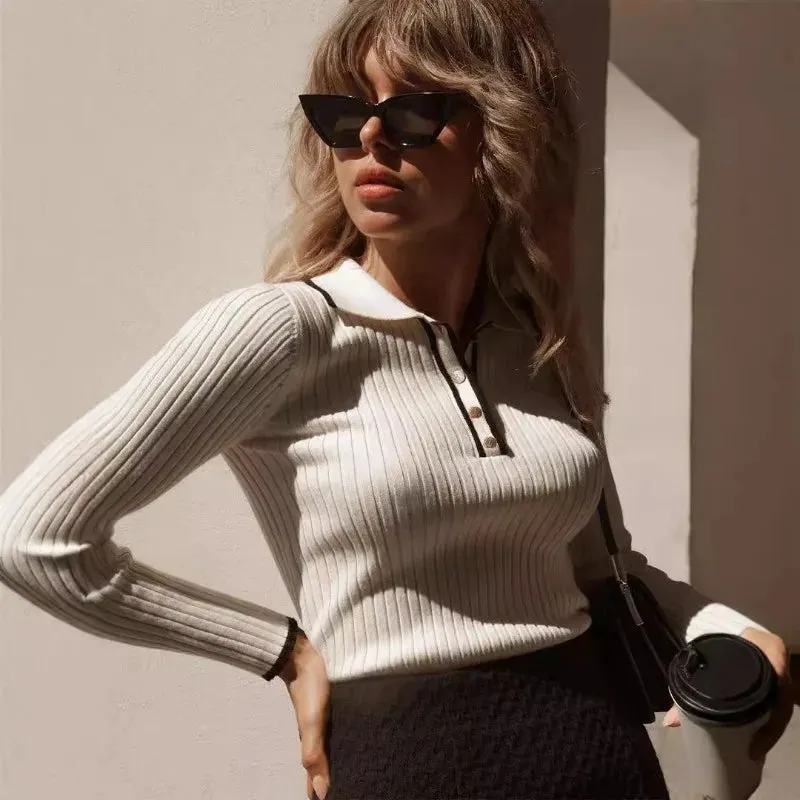 Lexie Vintage Ribbed Knit Polo Top