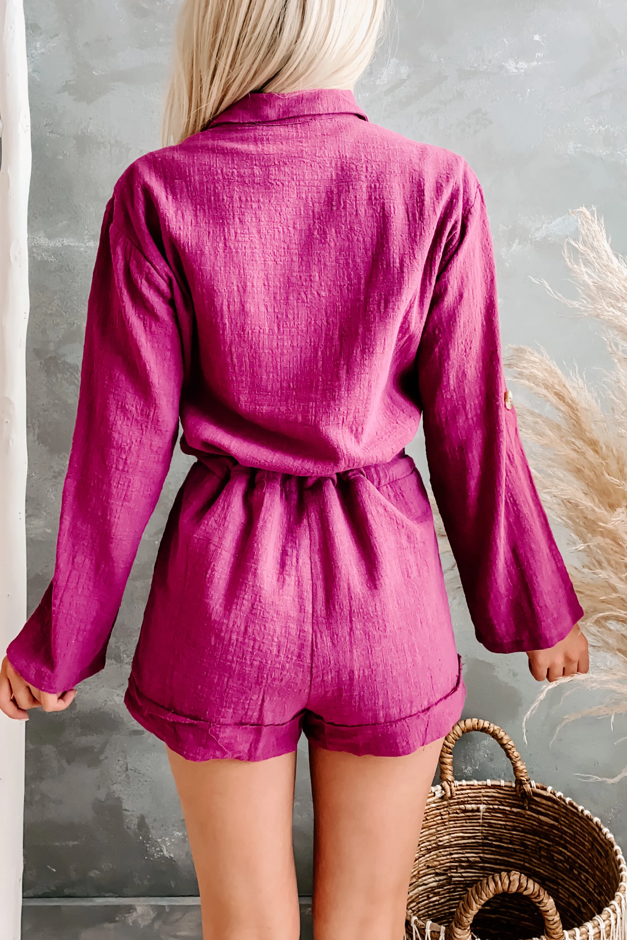 Lighthearted Linen Romper (Berry)