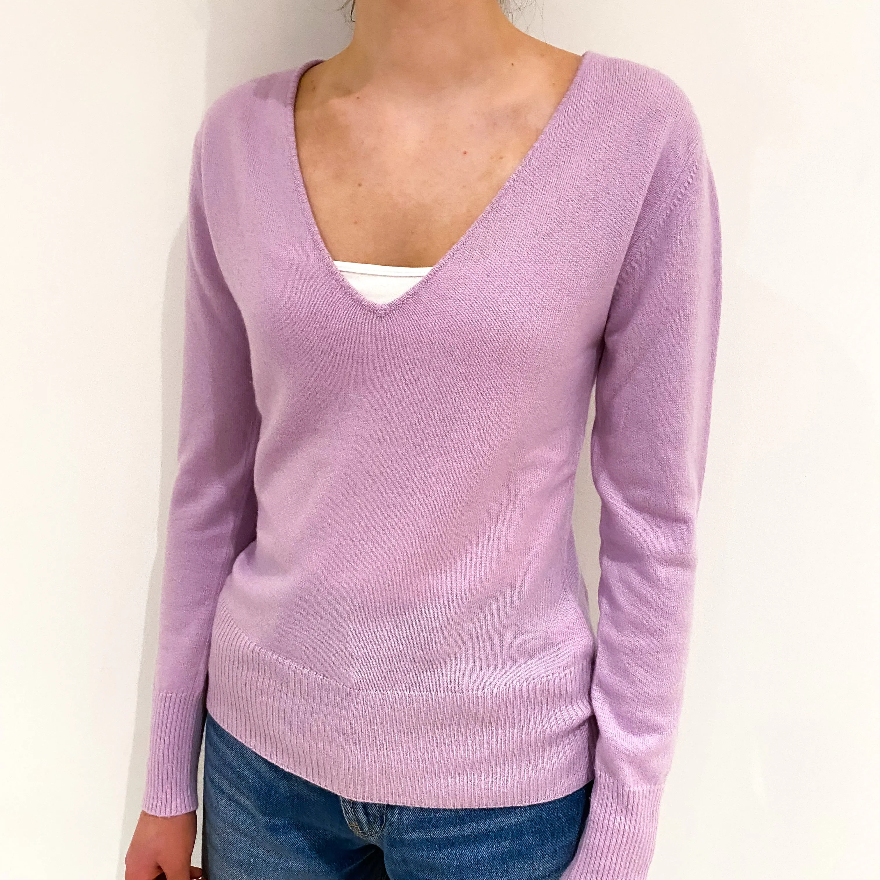 Lilac Purple Cashmere V-Neck Jumper Extra Small