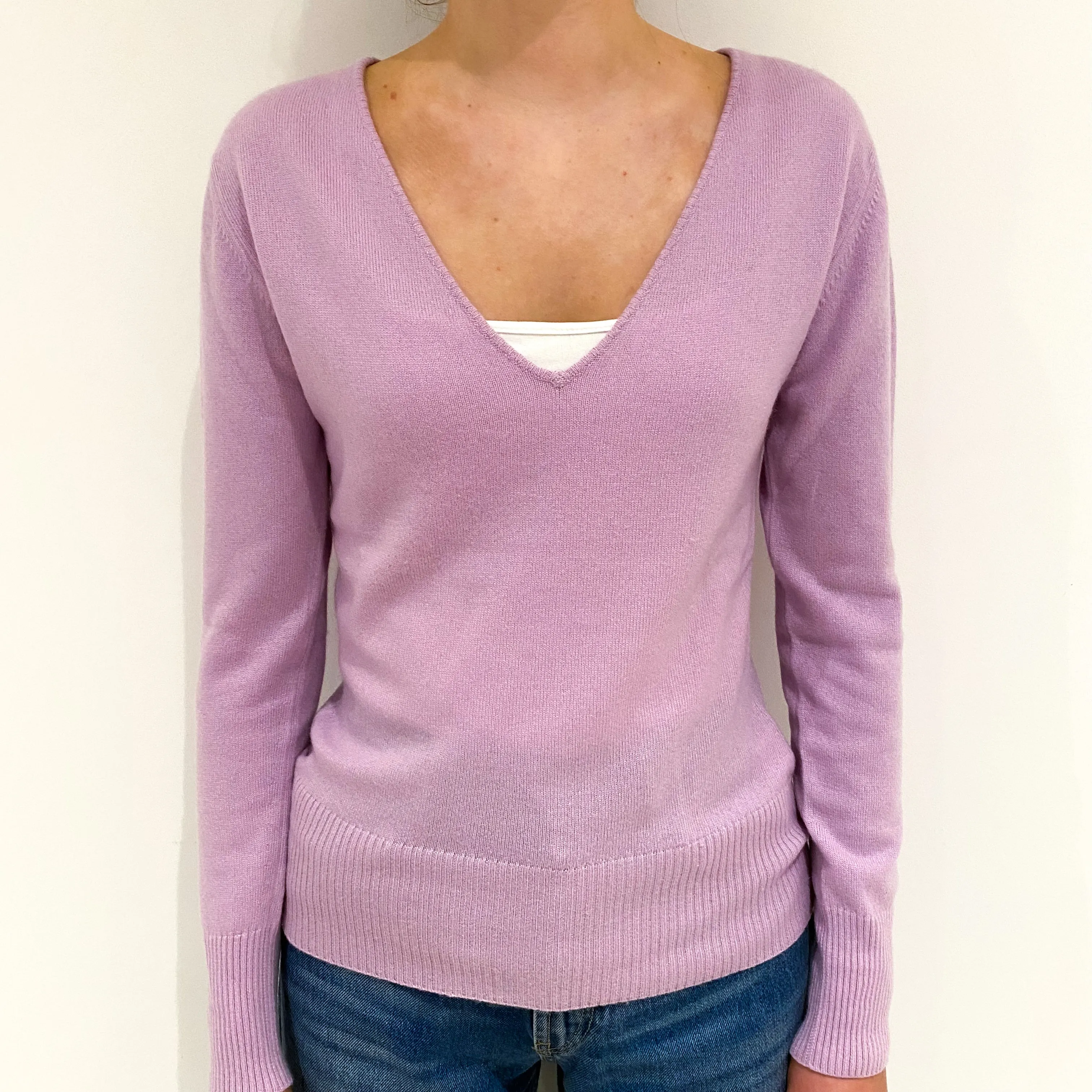 Lilac Purple Cashmere V-Neck Jumper Extra Small