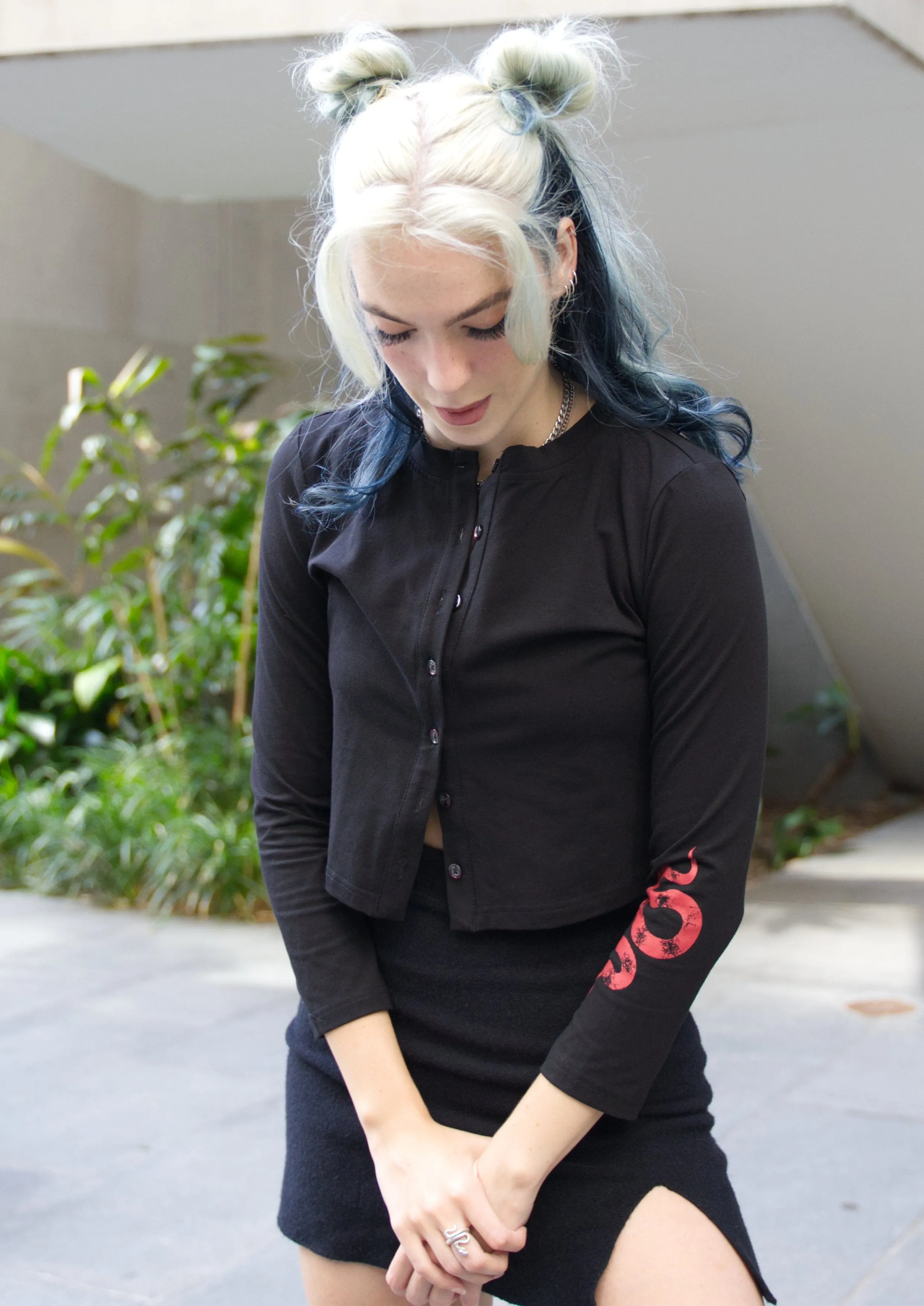Long Sleeve Button Crop
