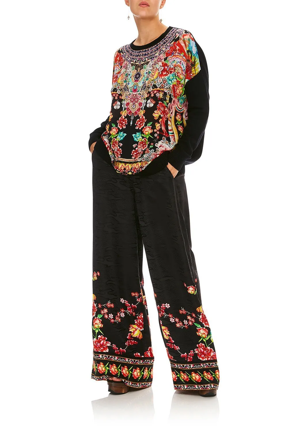 LOOSE FIT JUMPER WITH KNIT FRONT PAINTED LAND