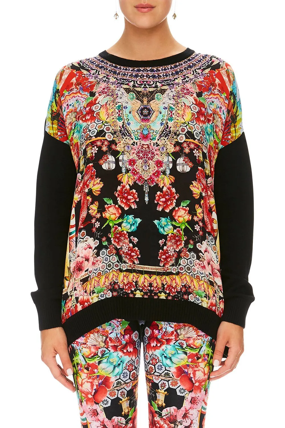 LOOSE FIT JUMPER WITH KNIT FRONT PAINTED LAND