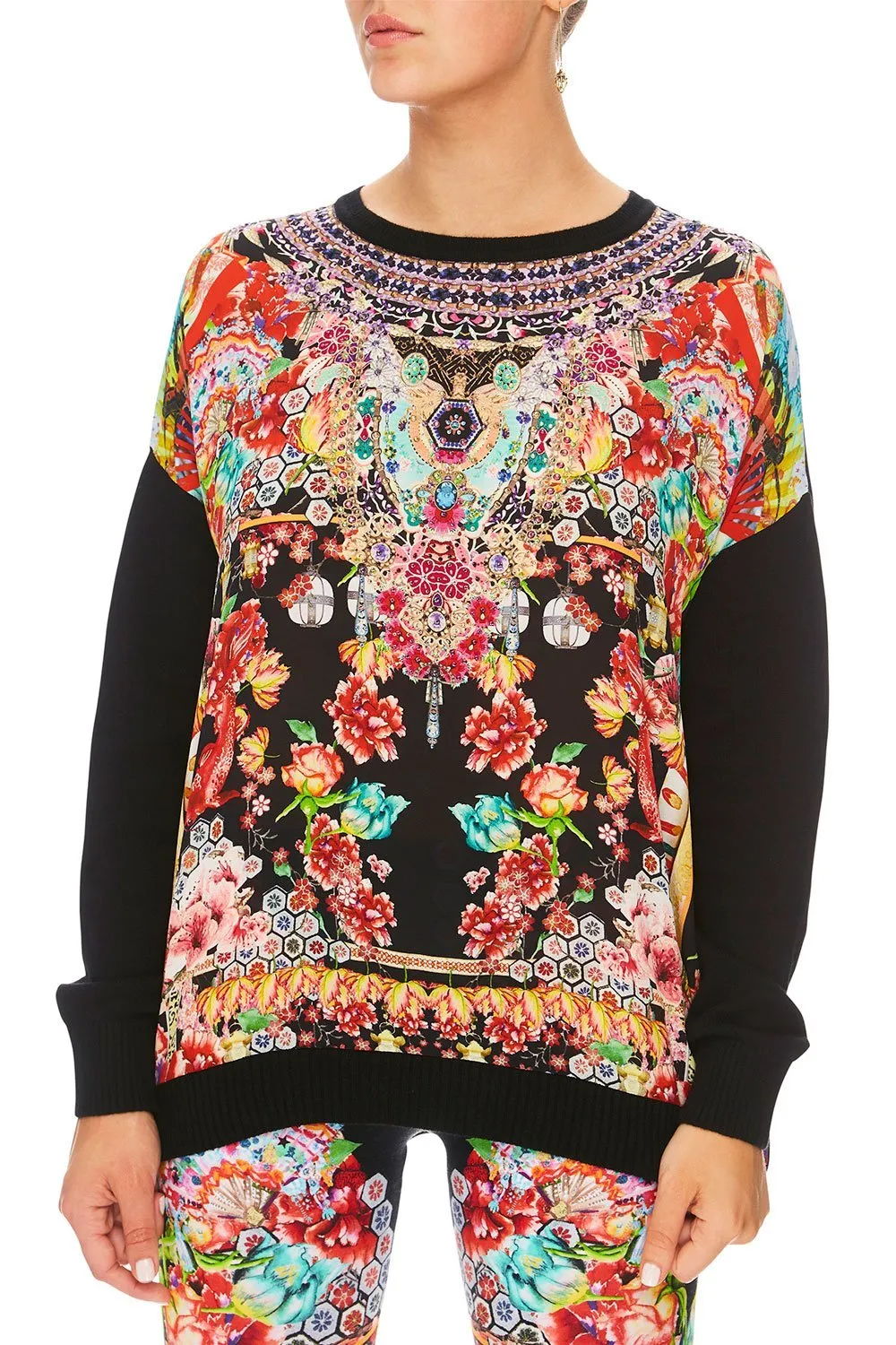 LOOSE FIT JUMPER WITH KNIT FRONT PAINTED LAND