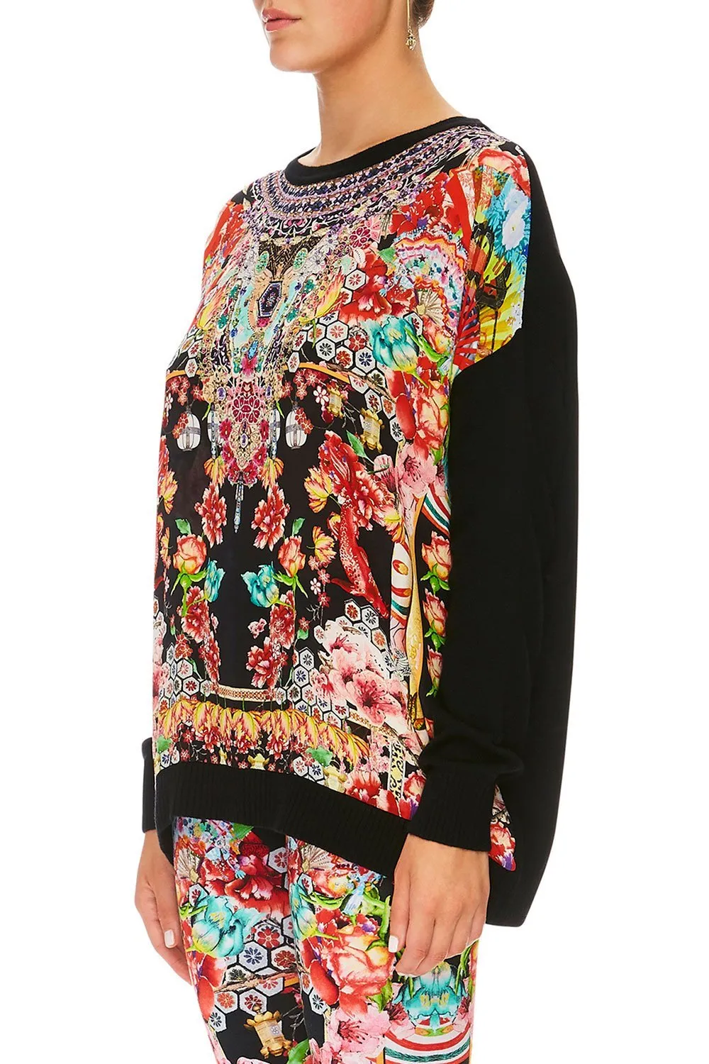 LOOSE FIT JUMPER WITH KNIT FRONT PAINTED LAND